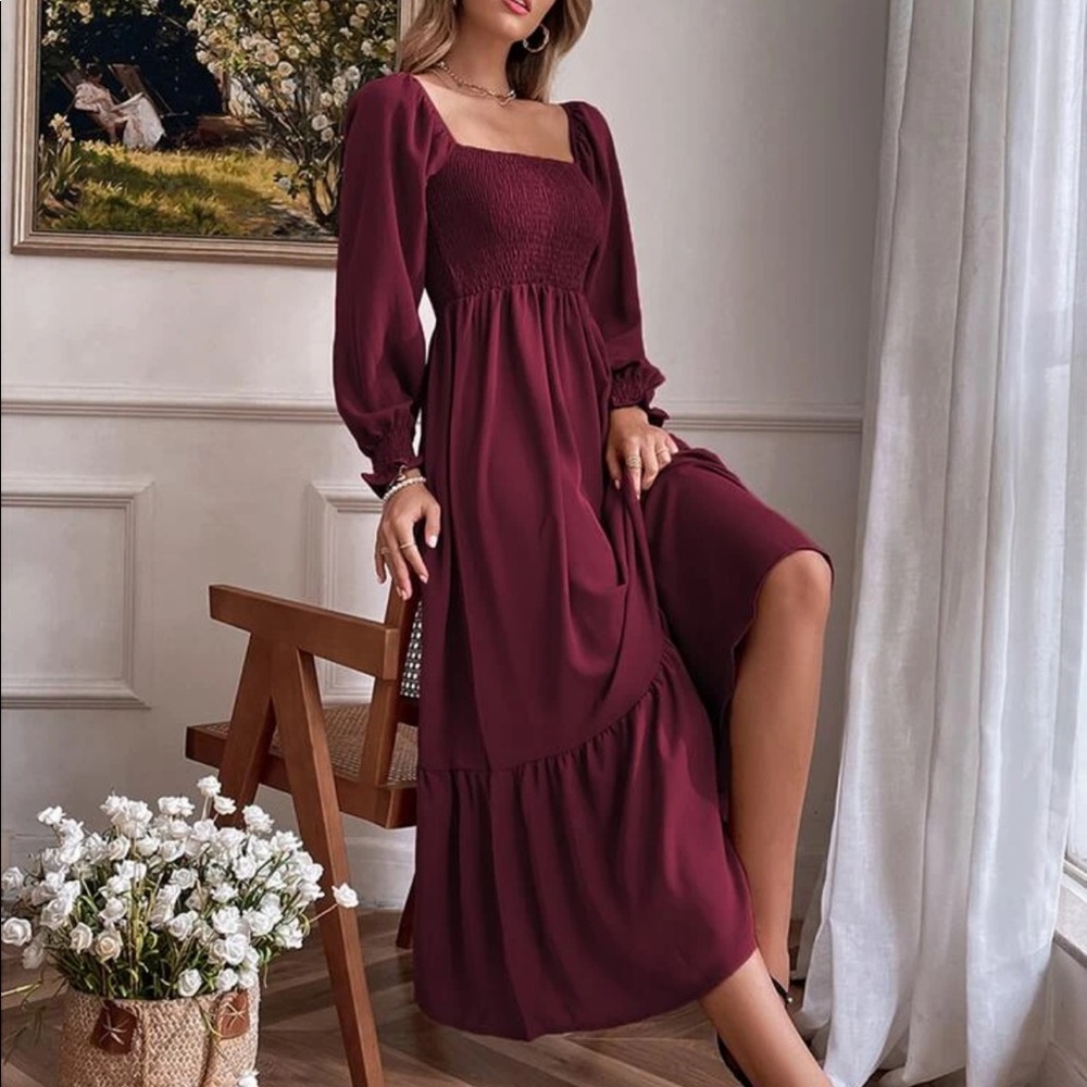 Boho brown shirted ruffle hem flounce sleeve maxi dress - Picture 14 of 14